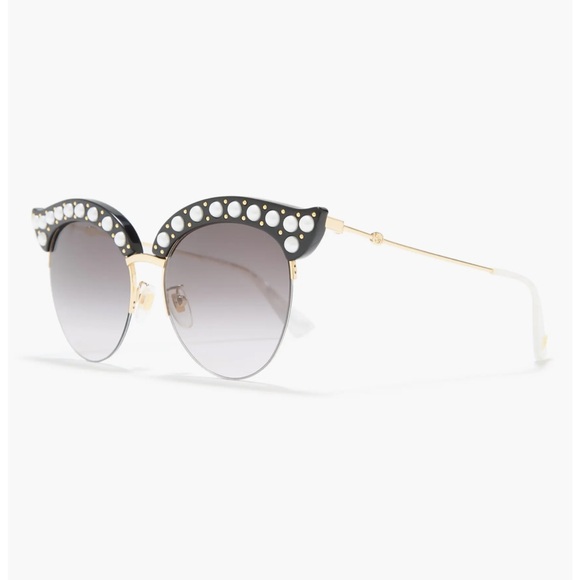 ⚡️GUCCI Pearl/ Gold Studded Cat Eye Sunglasses in Black-Gray, GG0212S, BRAND NEW - Picture 3 of 17